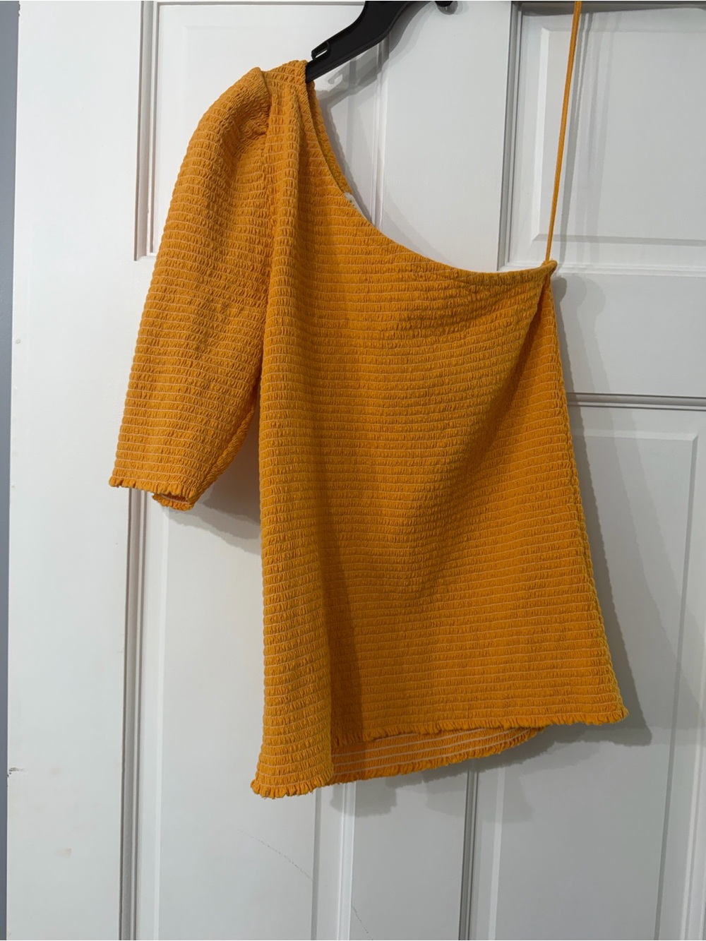 Nation LTD One-Shoulder Puff Sleeve Crop Top in Mustard